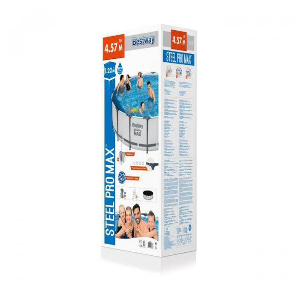 Каркасный бассейн Bestway Steel Pro Max 457х122см, 16015л, фил.-насос 3028л/ч, лестница, тент