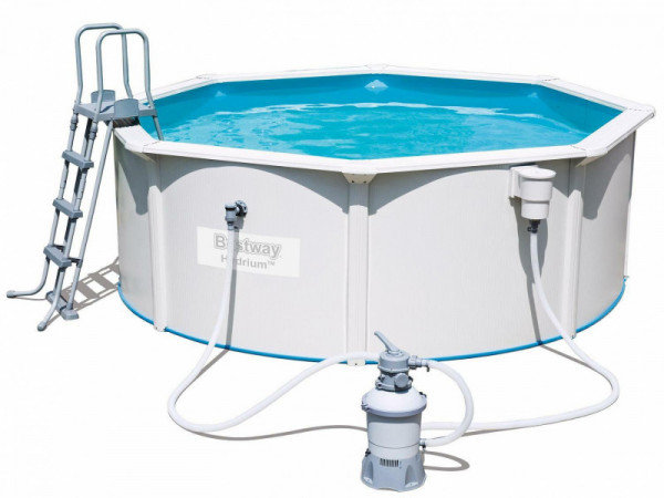 Стальной бассейн Bestway Hydrium 360х120см, 10990л, песч.фил.-нас. 3028л/ч, лестн., тент, подст., попл.-доз