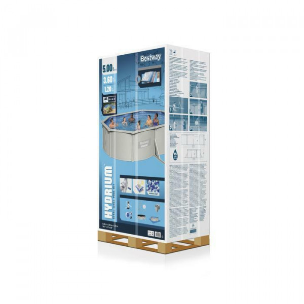 Стальной бассейн Bestway Hydrium 500х360х120см, 16296л, песч.фил.-нас 3028л/ч, лестн, тент, подст, попл.-доз