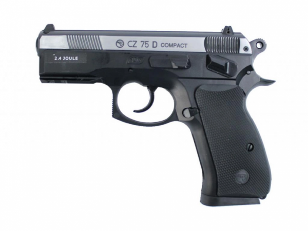 Пневматический пистолет ASG CZ-75 D Compact пластик, подвижный никелированный металлический затвор 4,5 мм