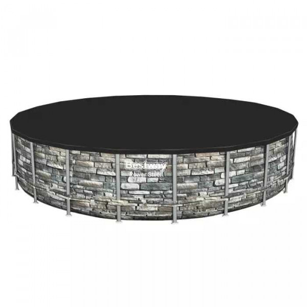Каркасный бассейн Bestway Power Steel 671x132см "Камень" 40377л, фил.-нас. 9463л/ч, лестн., тент, попл.-доз (56889 BW)