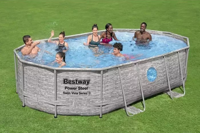 Каркасный бассейн Bestway 488х305х107см "Ротанг" 7250л, песч.фил.-нас. 3028л/ч, лестница, тент, попл.-доз (56946 BW)