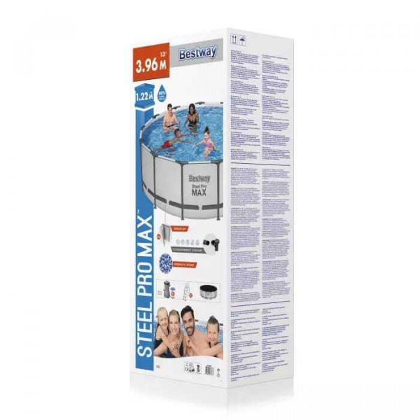 Каркасный бассейн Bestway Steel Pro Max 396х122см, 12690л, фил.-насос 3028л/ч, лестница, тент 5618W BW)