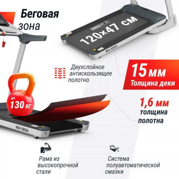 Беговая дорожка UNIX Fit MX-580A White